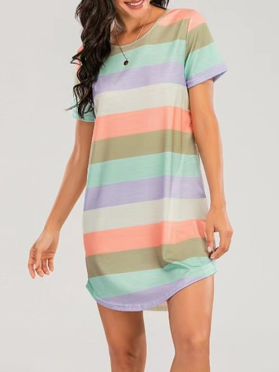 PREORDER- Striped Round Neck Short Sleeve Tee Dress