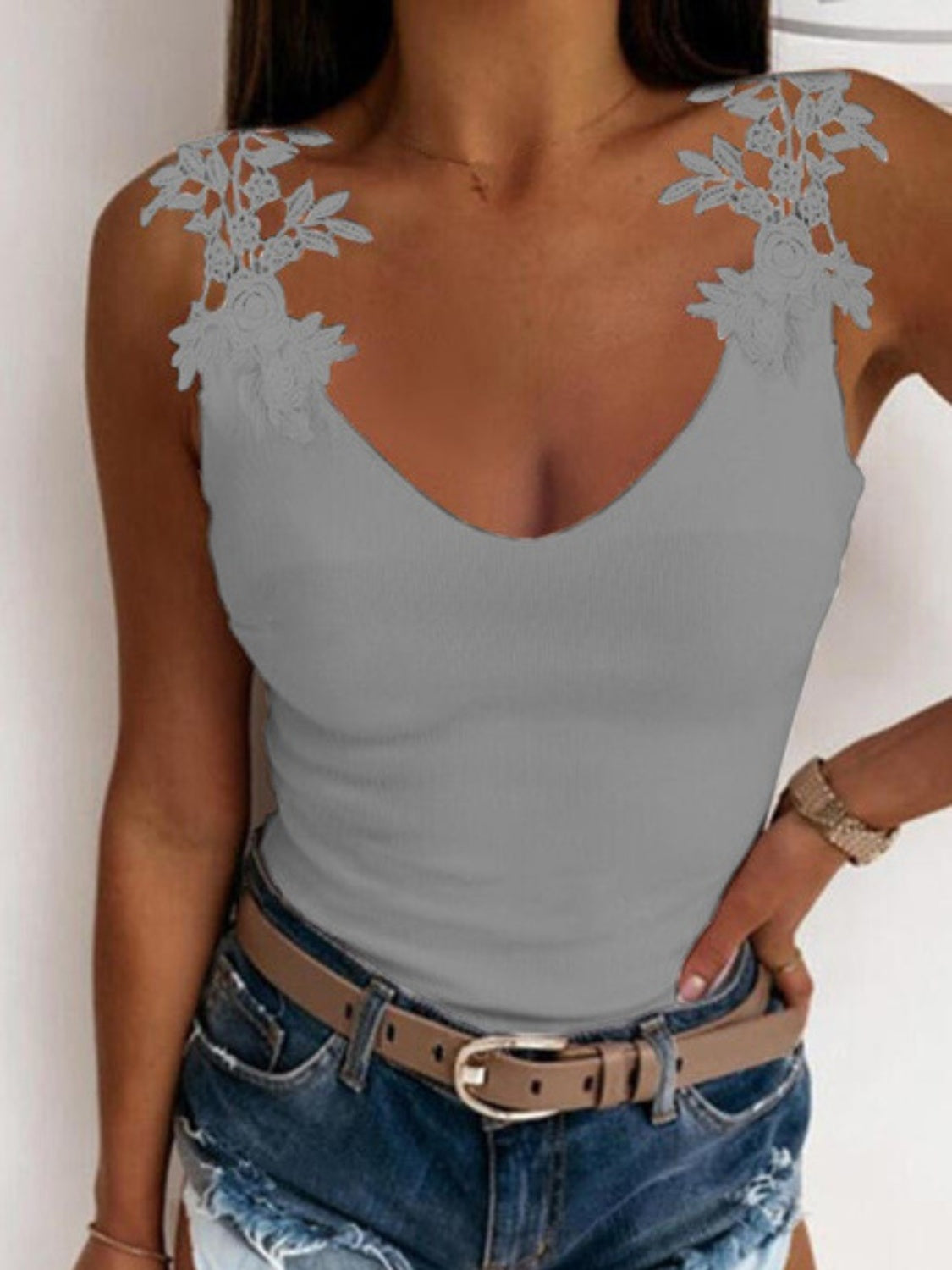 PREORDER- Full Size Lace Detail Scoop Neck Tank