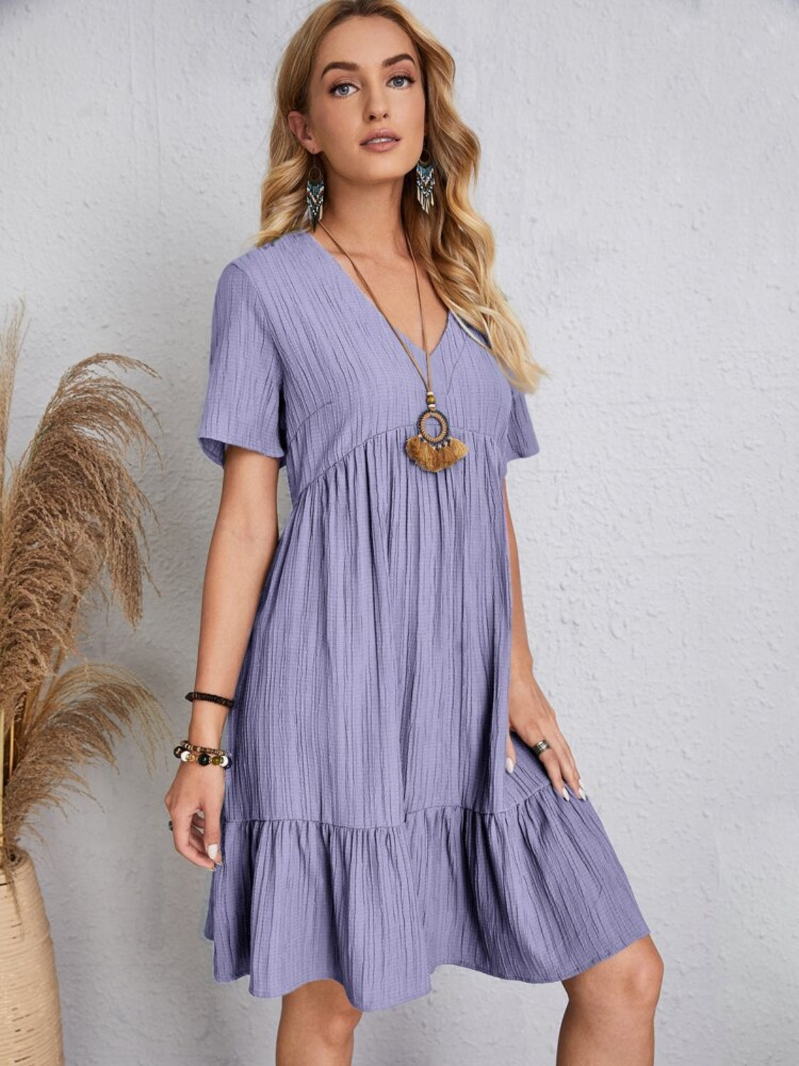 PREORDER- Full Size V-Neck Short Sleeve Dress