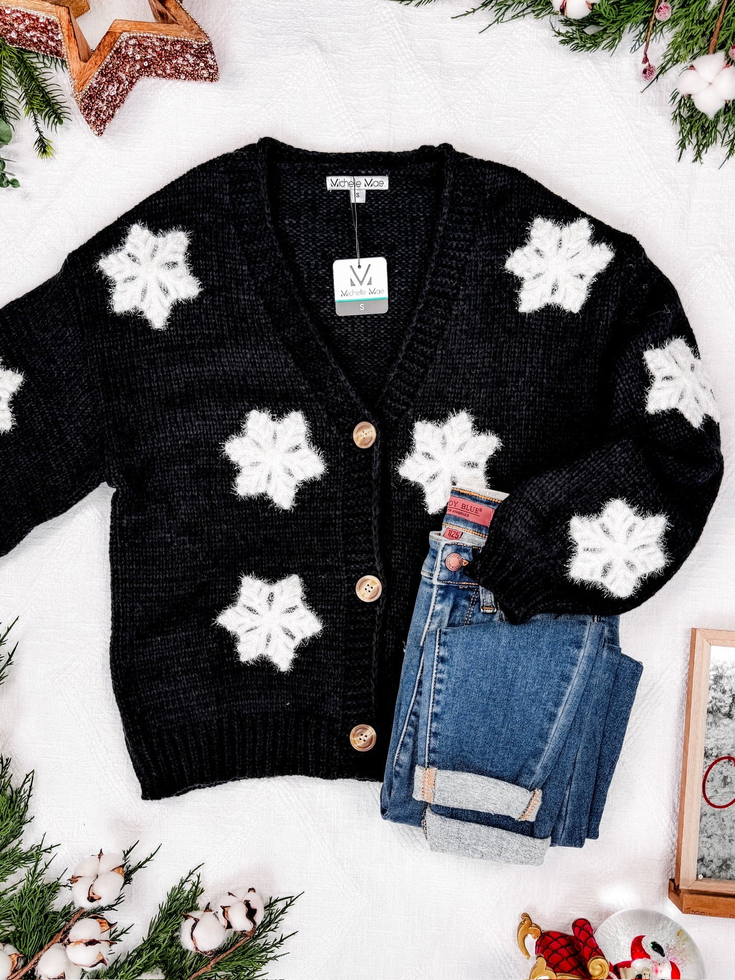 Michelle Mae Snowflake Cardigan - Black