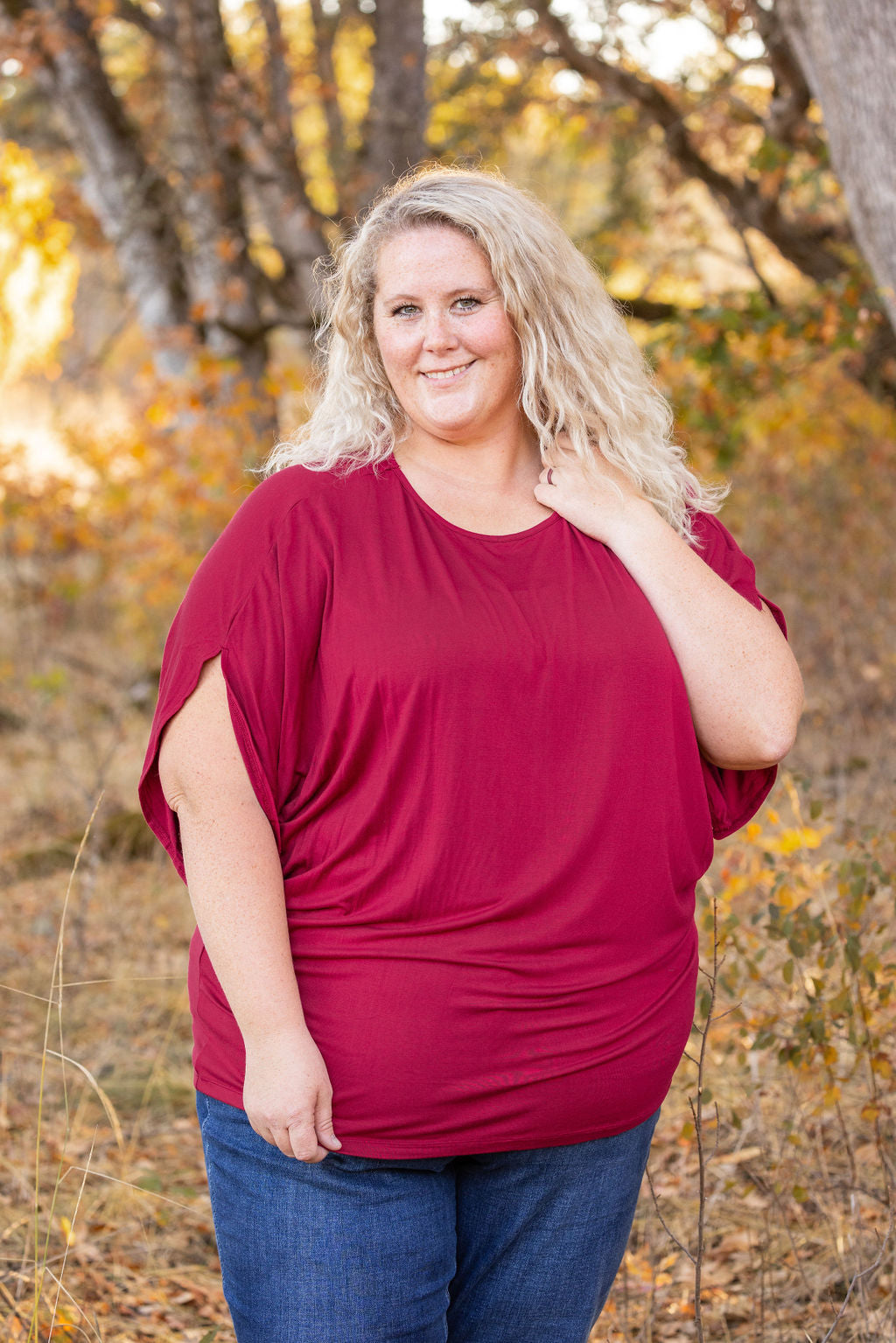 Michelle Mae Darcy Dolman Top - Burgundy | Women's Flowy Top