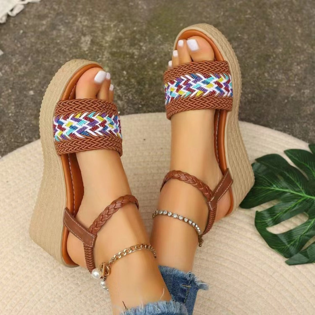 PREORDER- Open Toe Wedge Woven Sandals