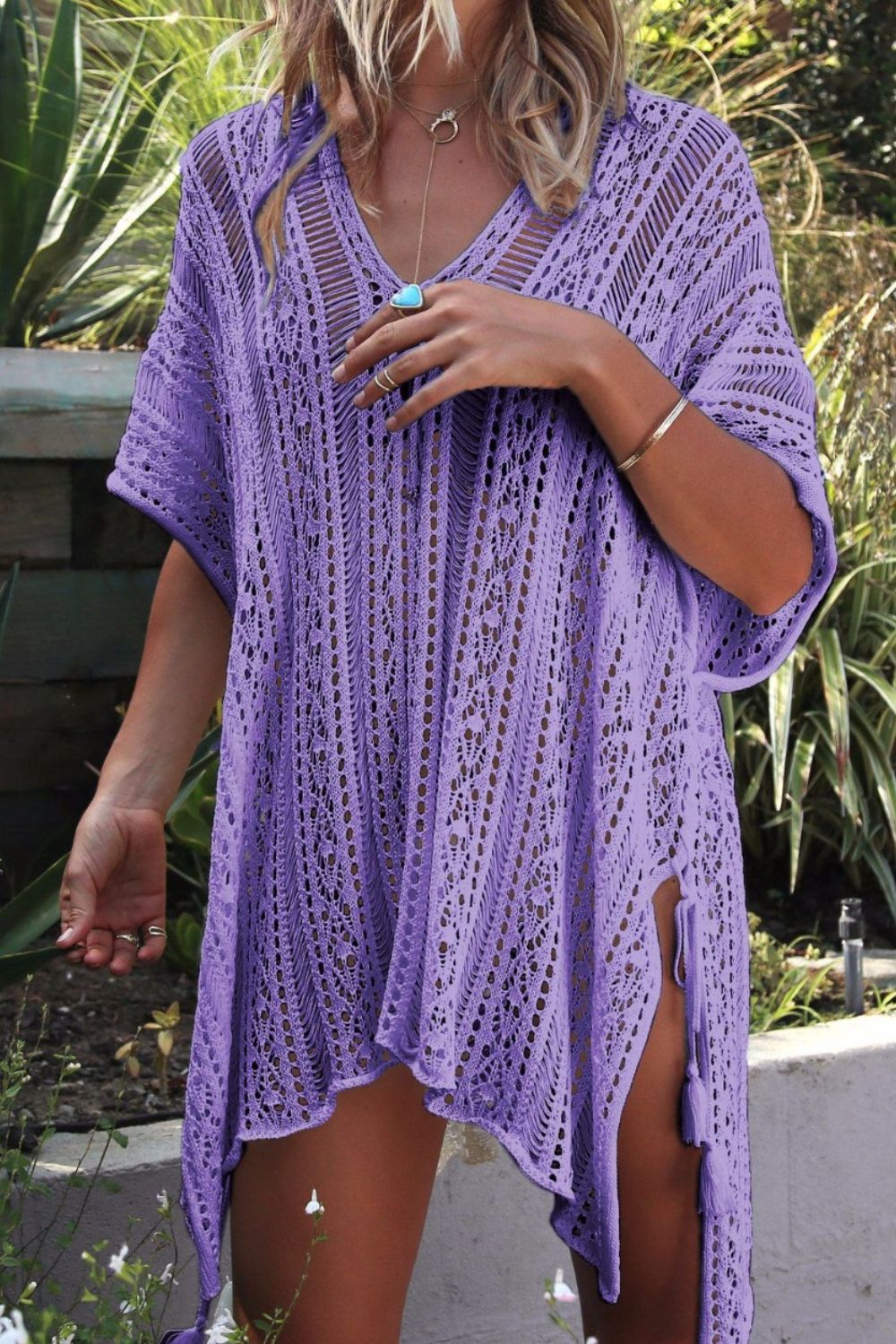 PREORDER- Cutout V-Neck Cover-Up with Tassel