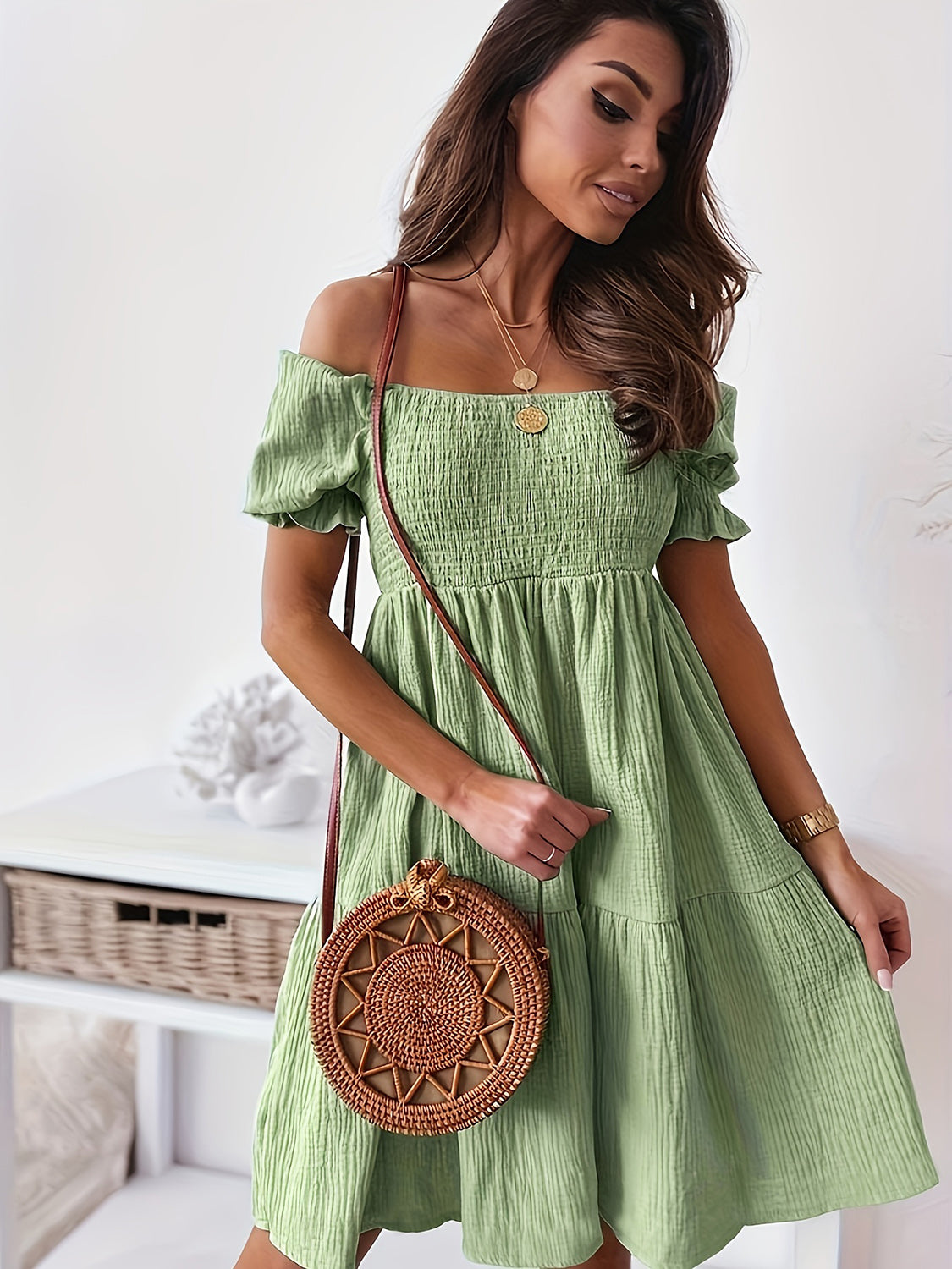 PREORDER- Full Size Ruffled Off-Shoulder Short Sleeve Dress