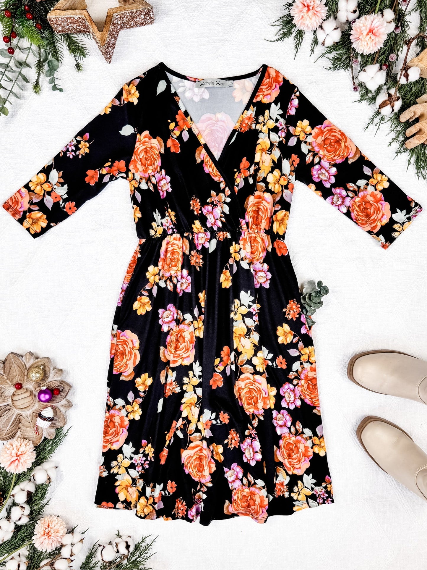 Michelle Mae Taylor Dress - Black Floral Mix