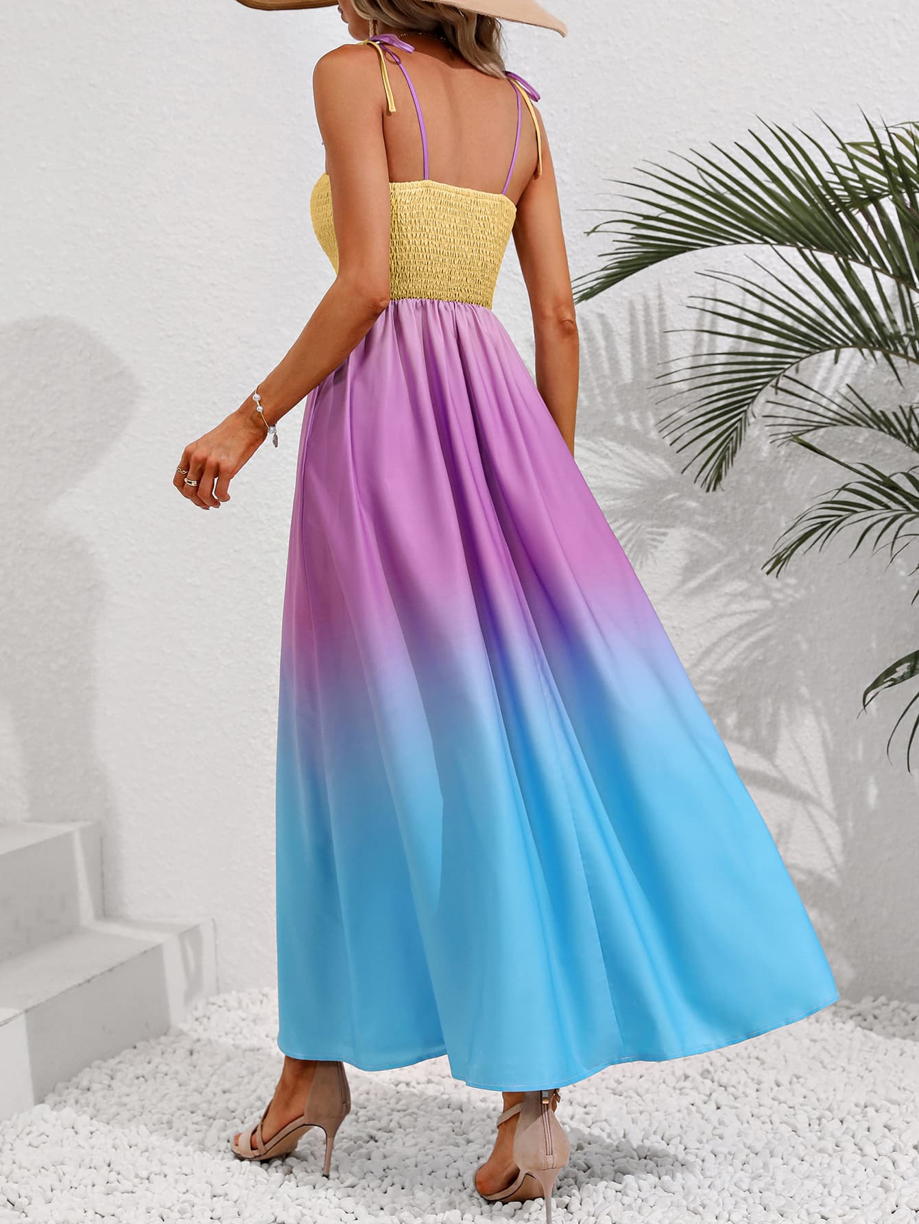 PREORDER- Color Block Tie Shoulder Smocked Maxi Dress