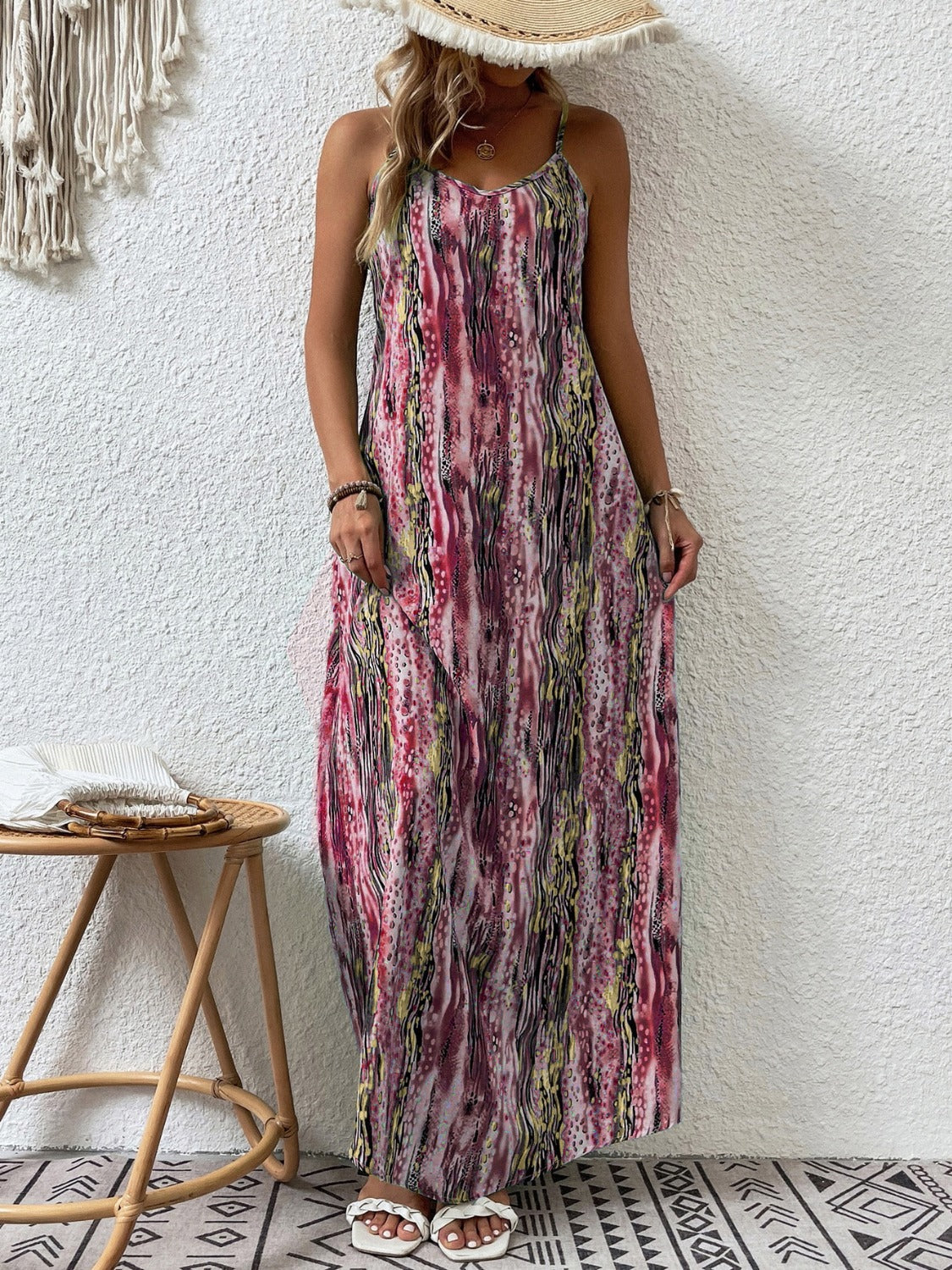 PREORDER- Full Size Printed Scoop Neck Maxi Cami Dress