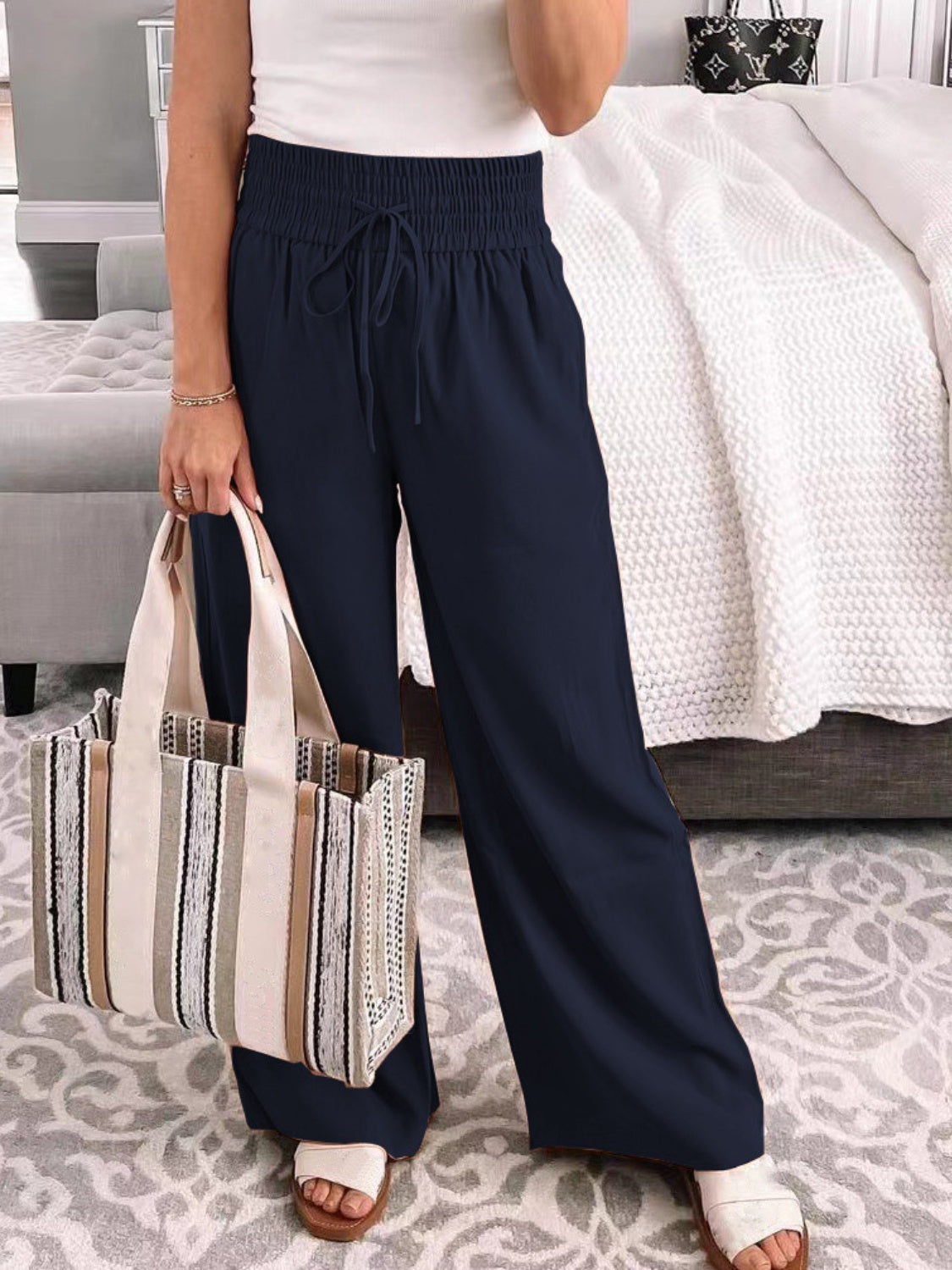 PREORDER- Full Size Drawstring High Waist Wide Leg Pants