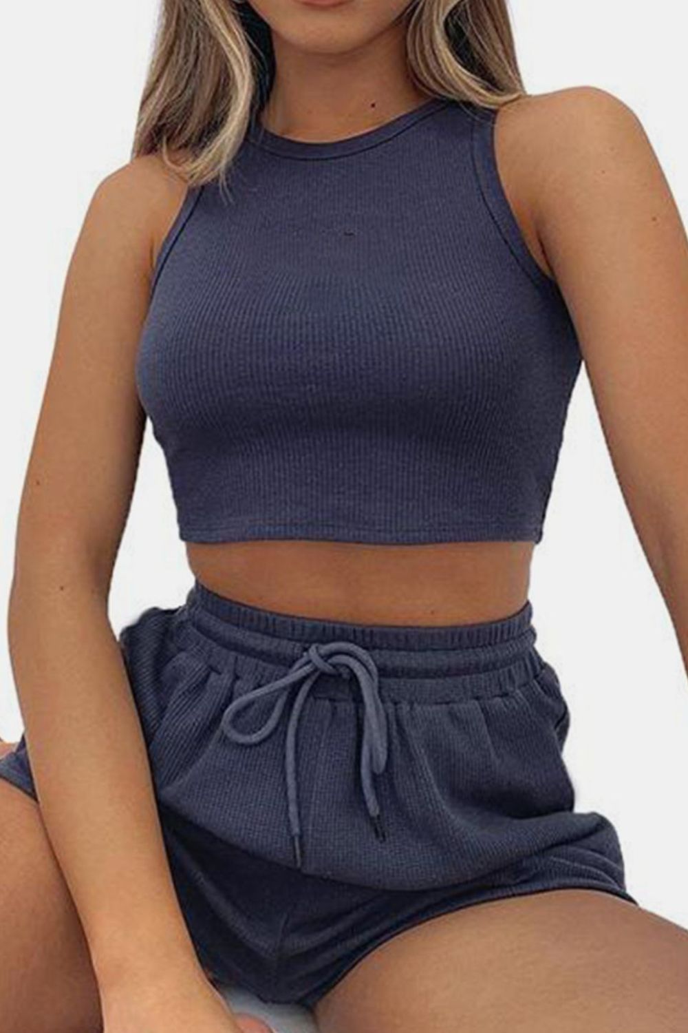 PREORDER- Round Neck Top and Drawstring Shorts Set