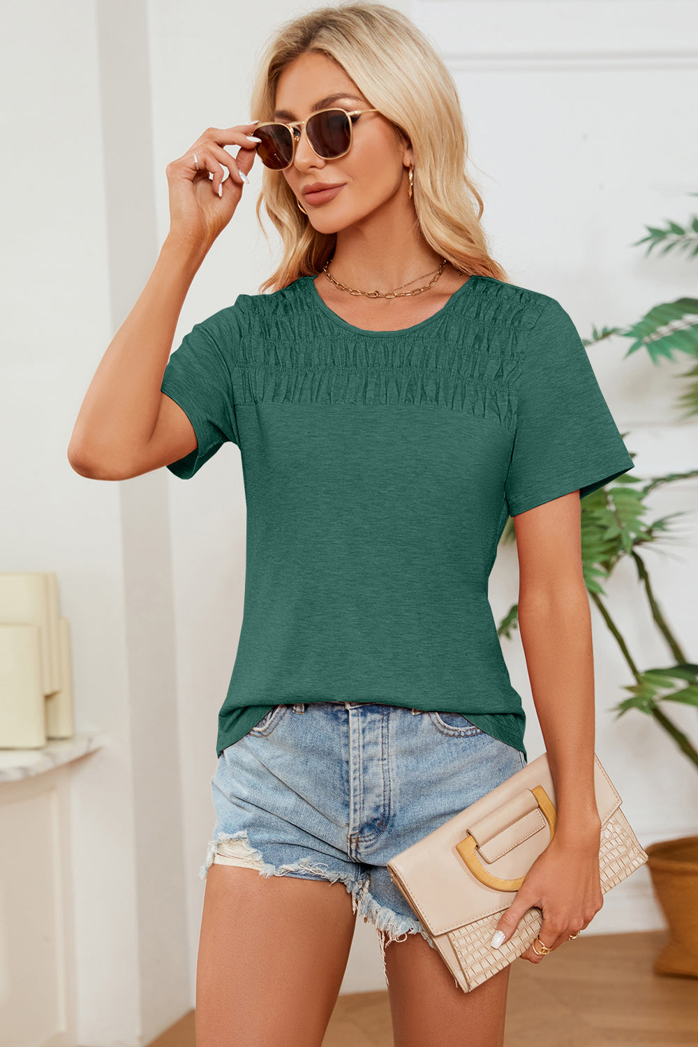 PREORDER- Ruched Round Neck Short Sleeve T-Shirt