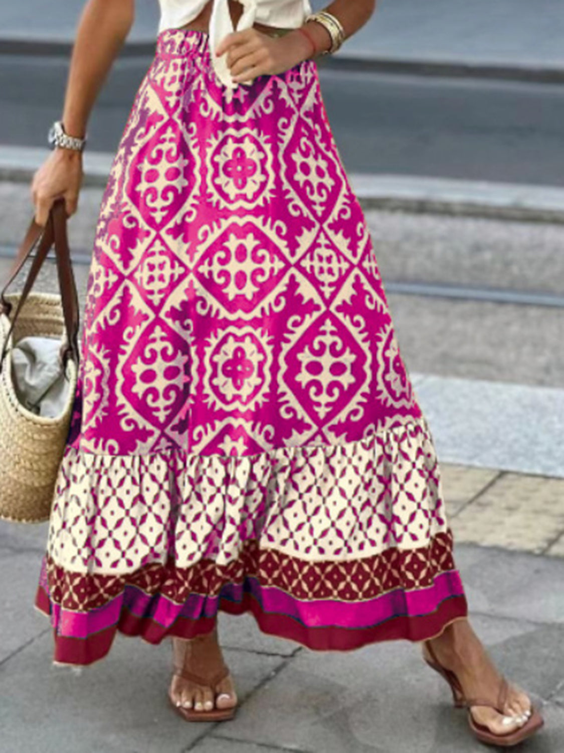 PREORDER- Geometric Elastic Waist Maxi Skirt