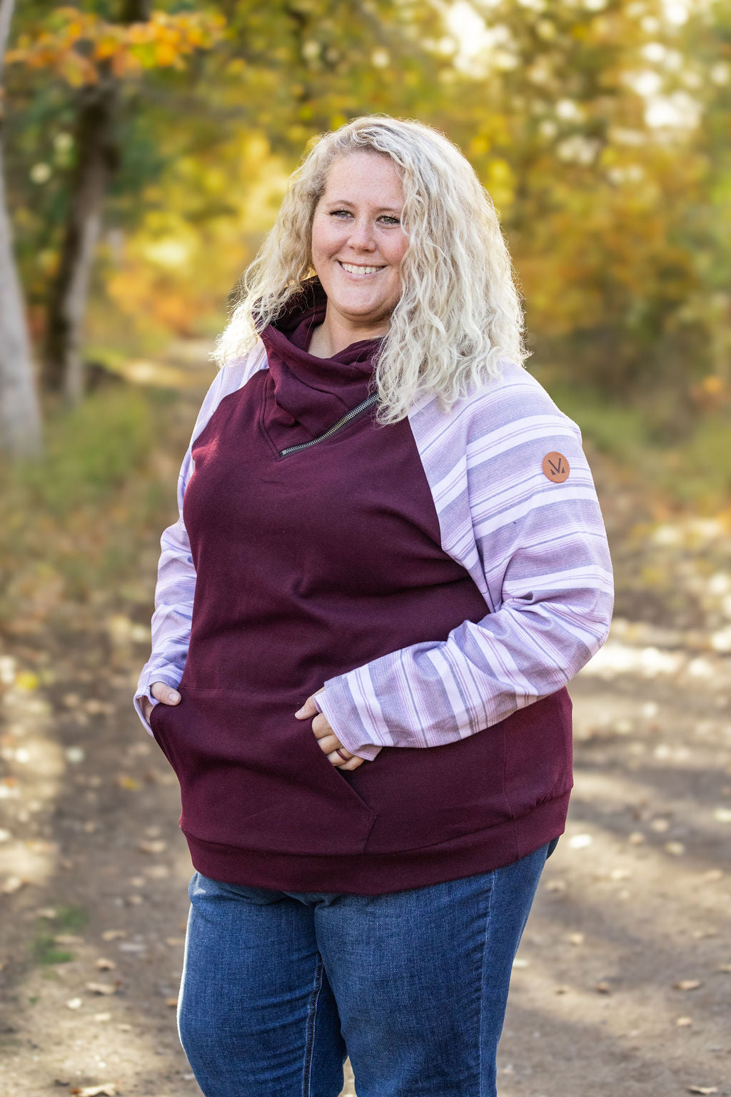 Michelle Mae Classic Zoey ZipCowl Sweatshirt - Berry Serape