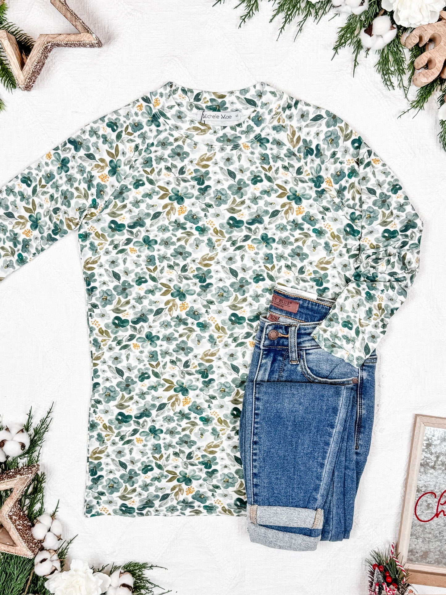 Michelle Mae Blair Long Sleeve Top - Green Floral