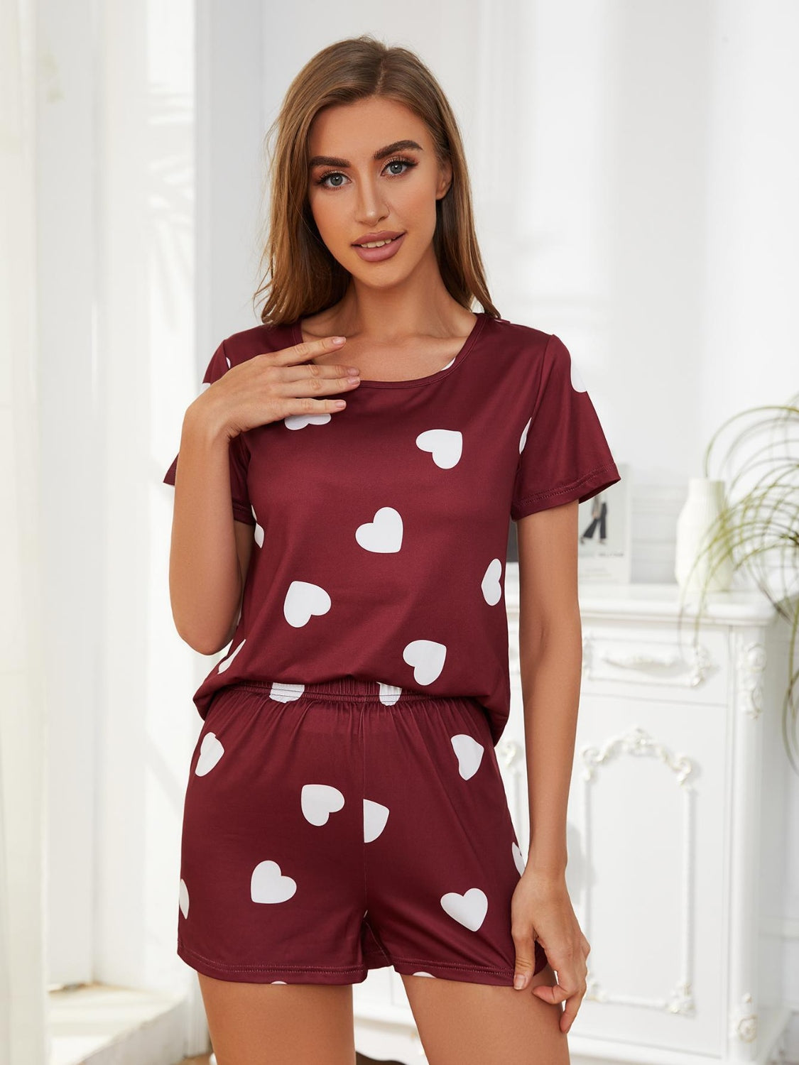 PREORDER- Heart Round Neck Top and Shorts Lounge Set