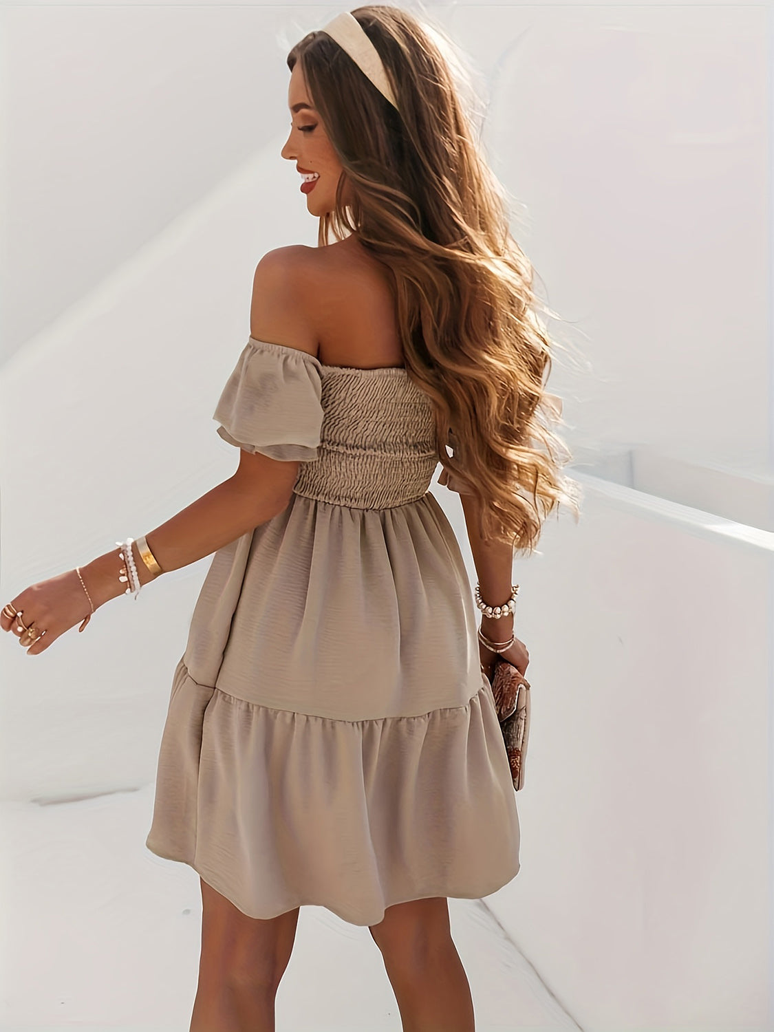 PREORDER- Full Size Ruffled Off-Shoulder Short Sleeve Dress