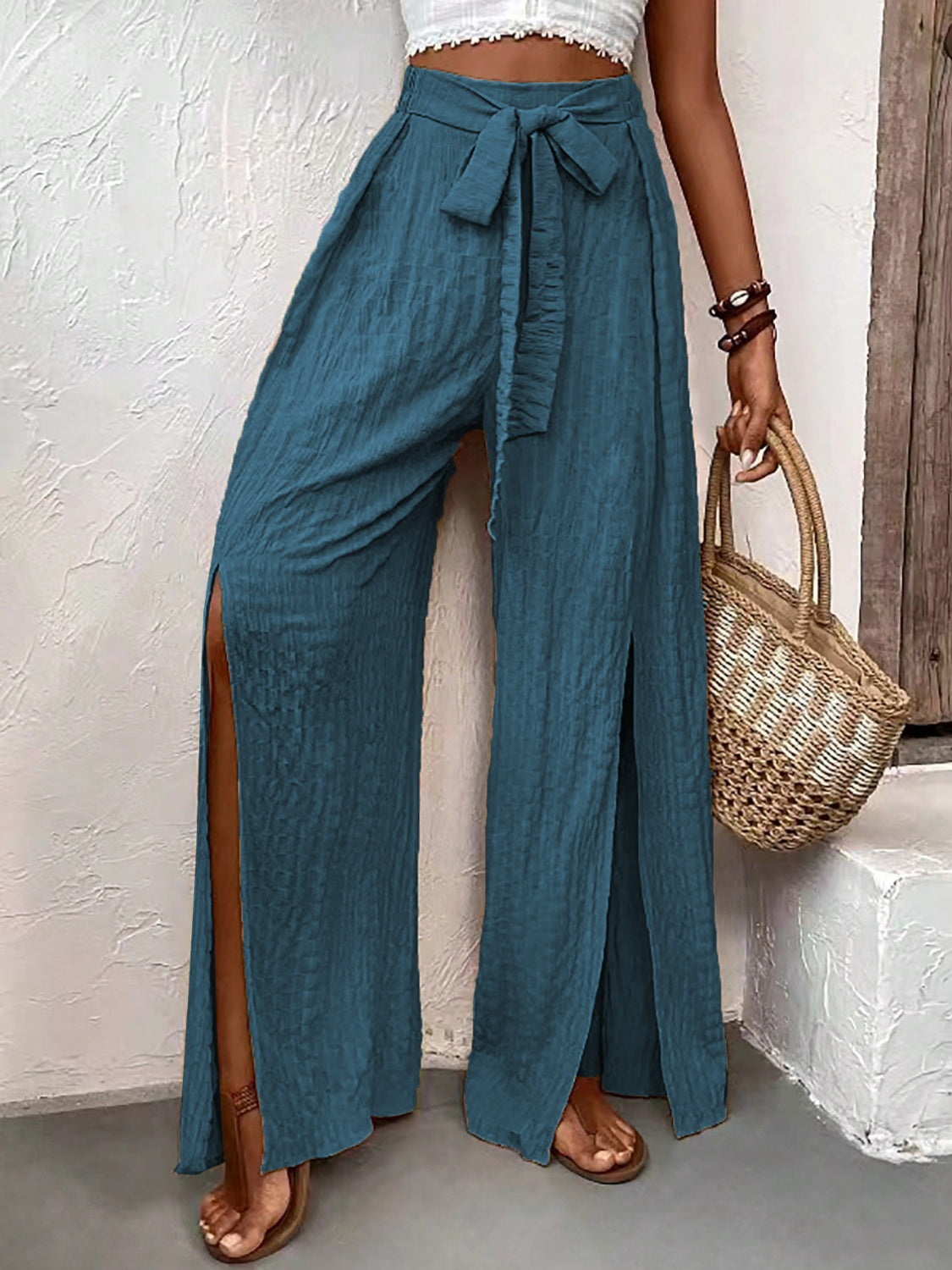 PREORDER- Tied Slit Wide Leg Pants