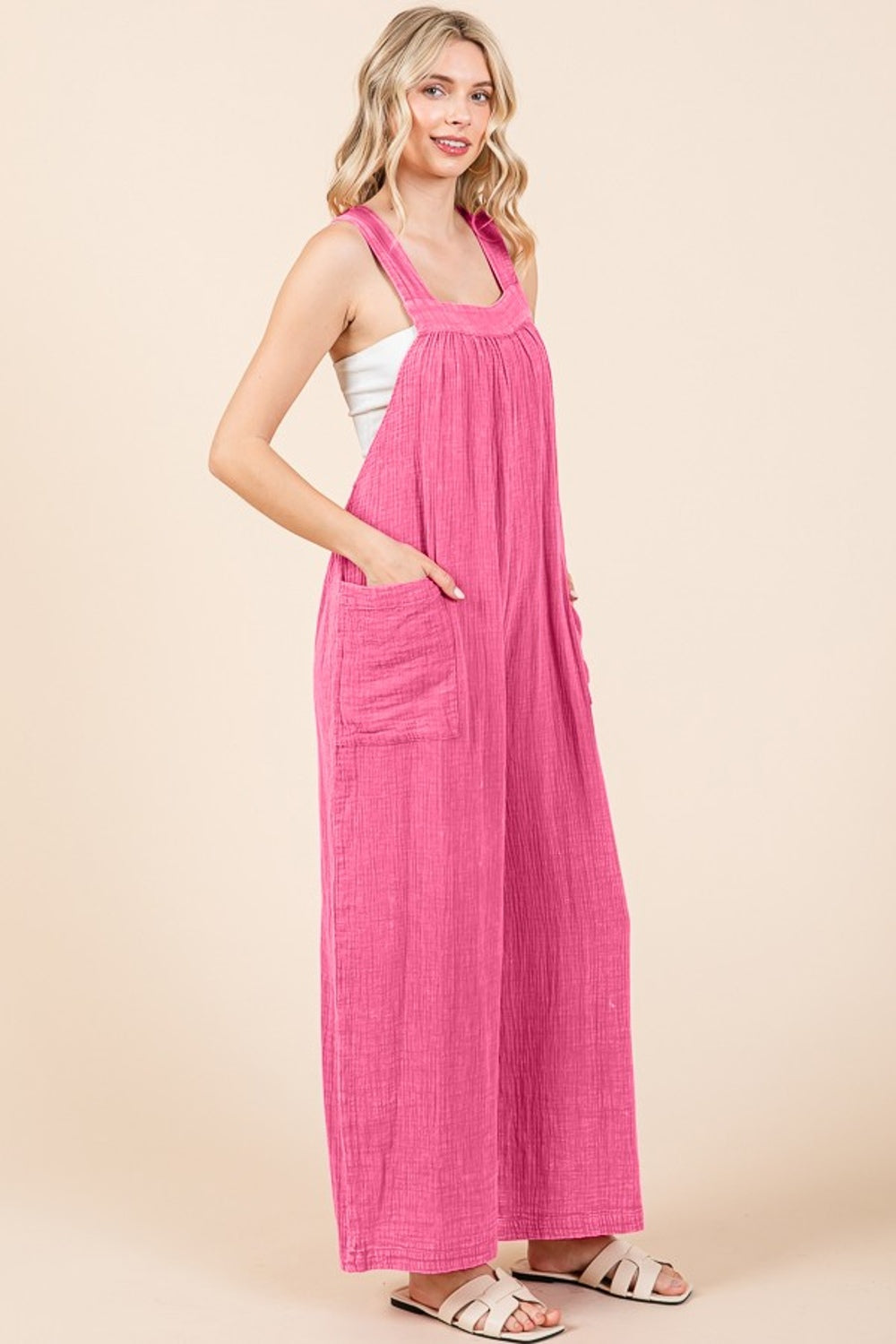 Culture Code Full Size Pocketed Sleeveless Wide Leg Overalls