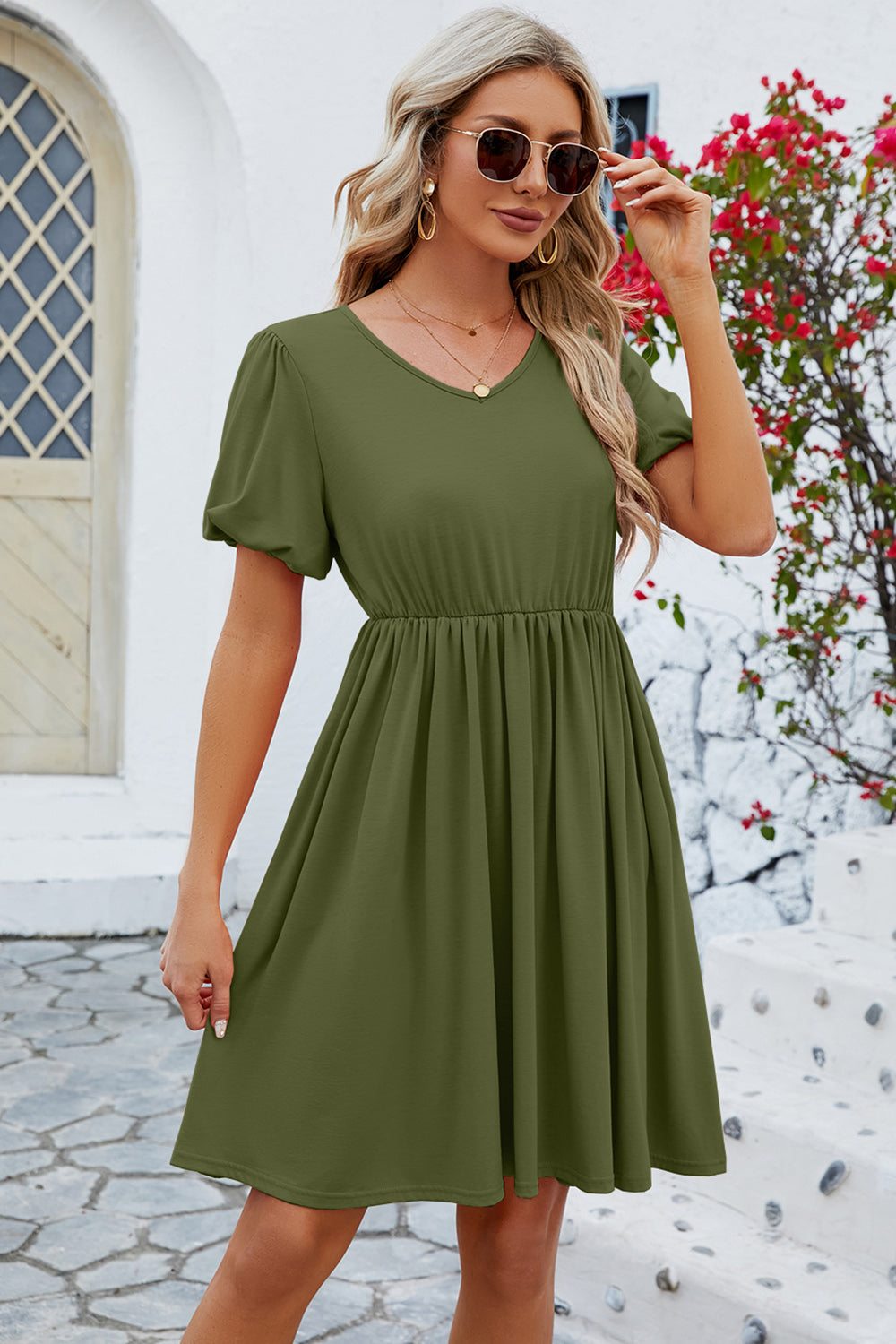 PREORDER- V-Neck Balloon Short Sleeve Dress