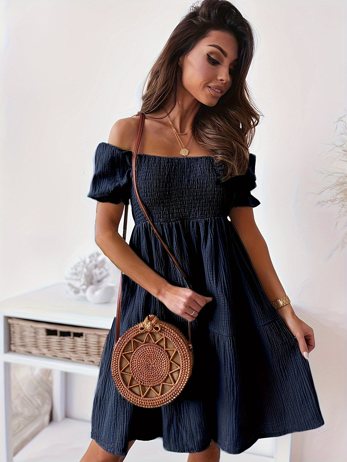 PREORDER- Full Size Ruffled Off-Shoulder Short Sleeve Dress