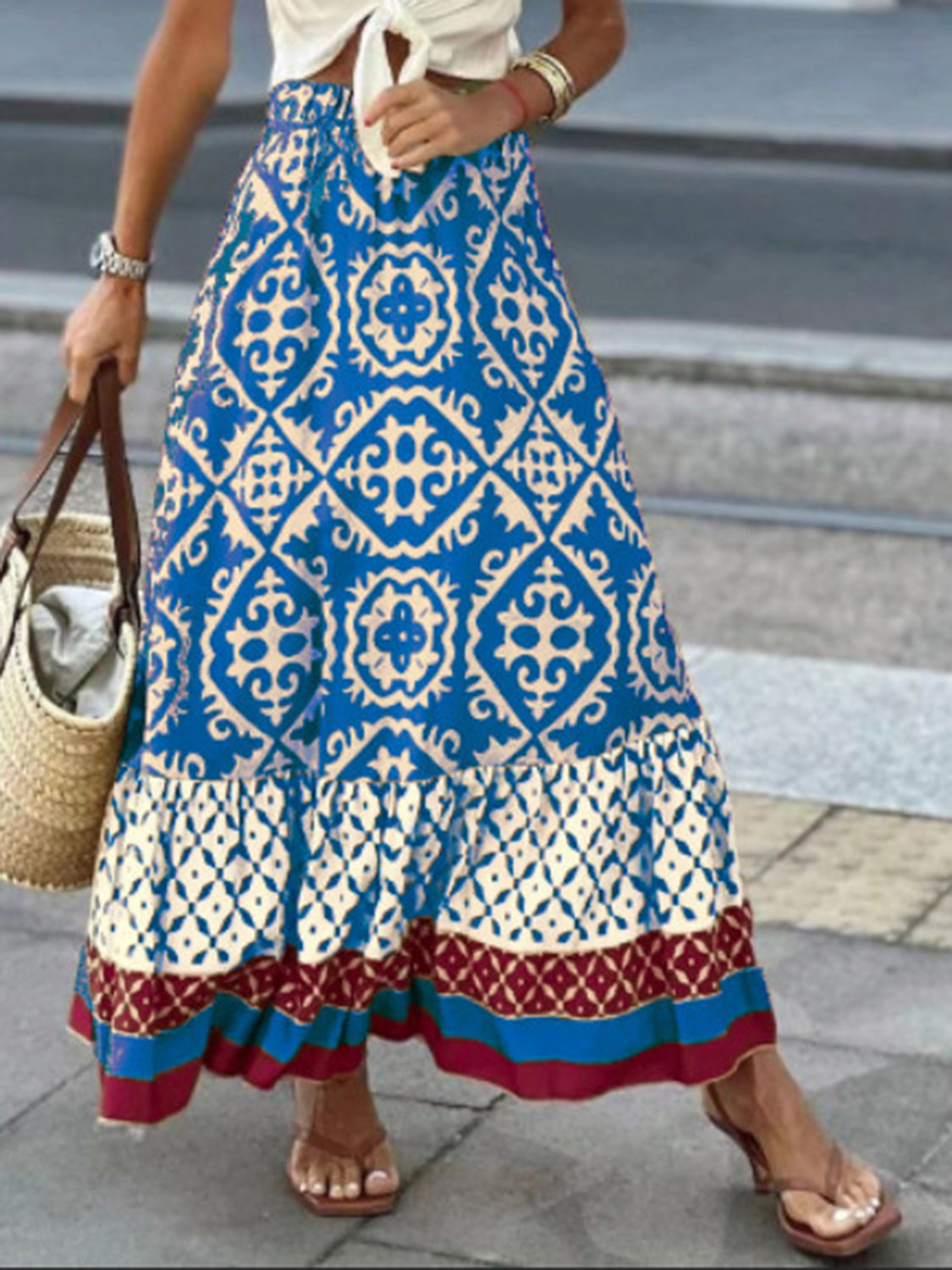 PREORDER- Geometric Elastic Waist Maxi Skirt