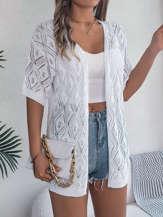 PREORDER- Openwork Open Front Half Sleeve Cardigan