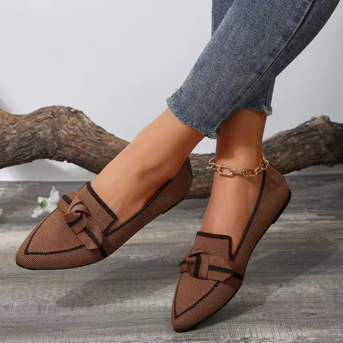 PREORDER- Bow Contrast Trim Point Toe Loafers