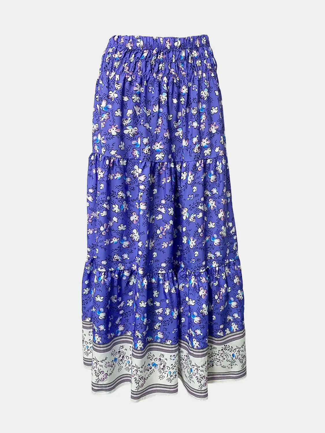 PREORDER- Full Size Tiered Printed Elastic Waist Skirt