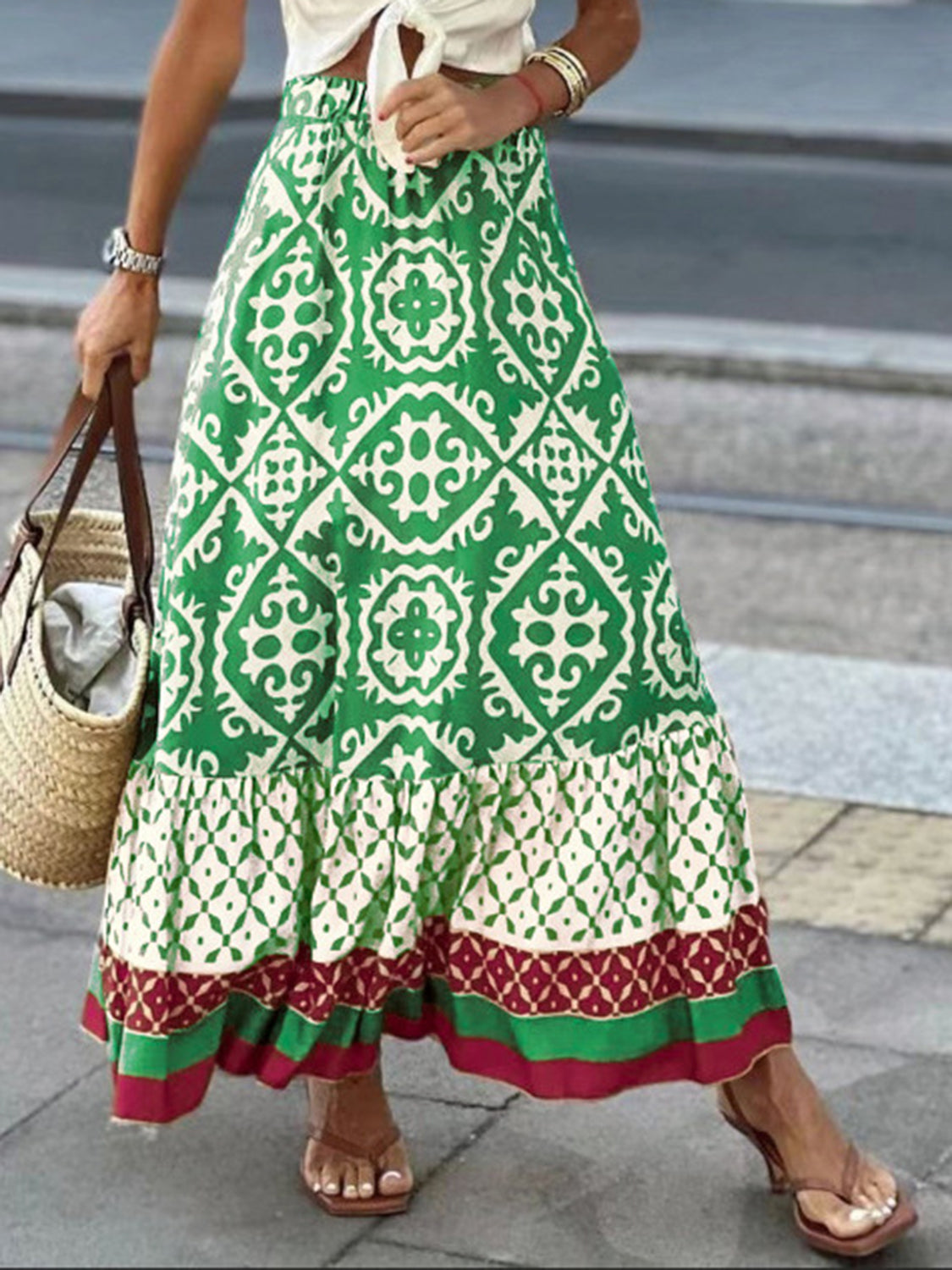 PREORDER- Geometric Elastic Waist Maxi Skirt