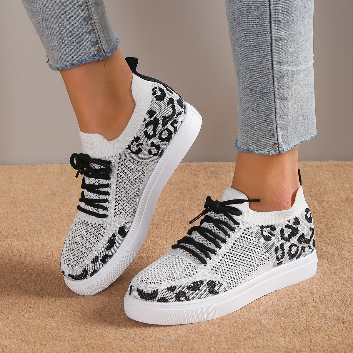 PREORDER- Lace-Up Leopard Flat Sneakers