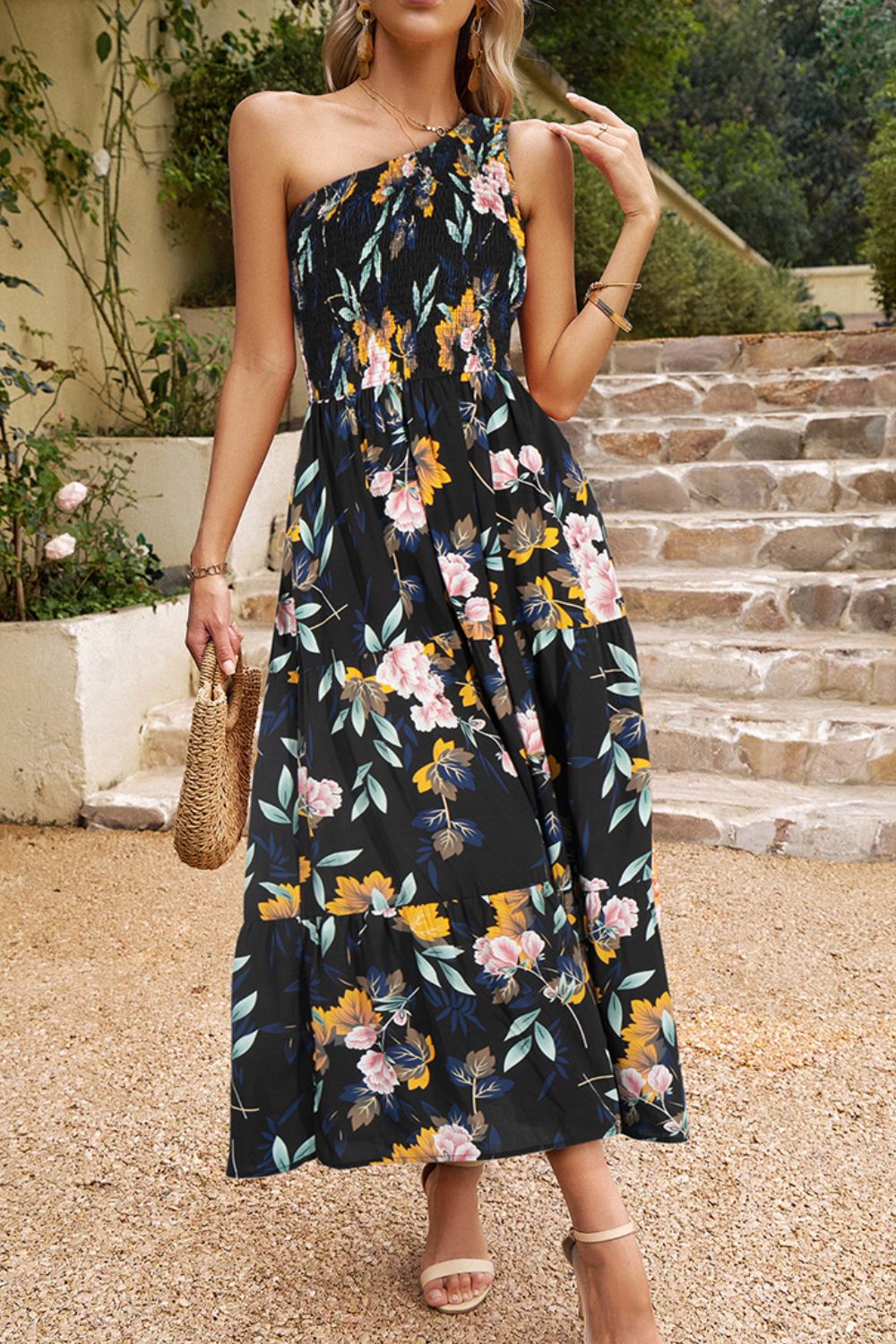 PREORDER- Floral One-Shoulder Sleeveless Dress with Pockets