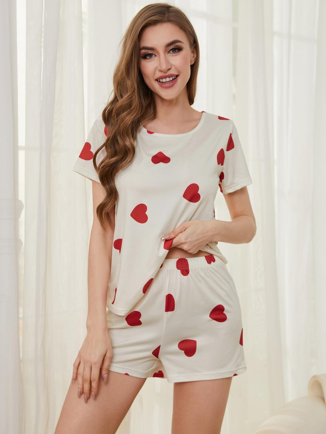 PREORDER- Heart Round Neck Top and Shorts Lounge Set