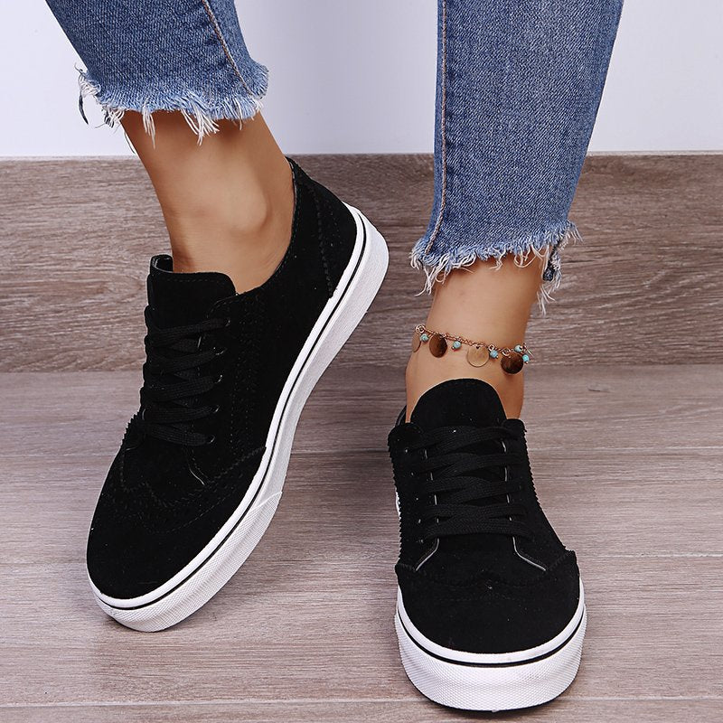 PREORDER- Lace-Up Suedette Flat Sneakers