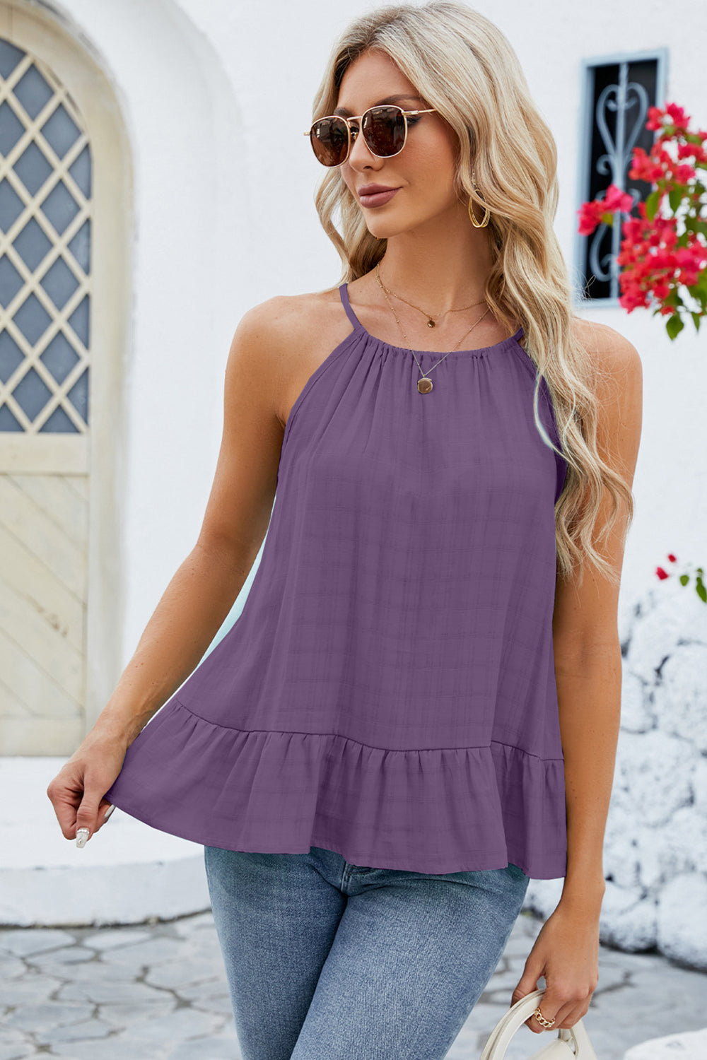 PREORDER- Tied Ruffled Round Neck Cami