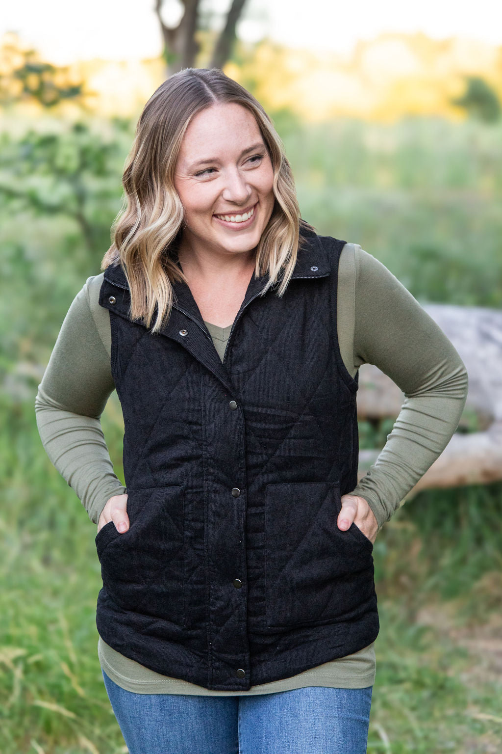 Michelle Mae Corduroy Vest - Black