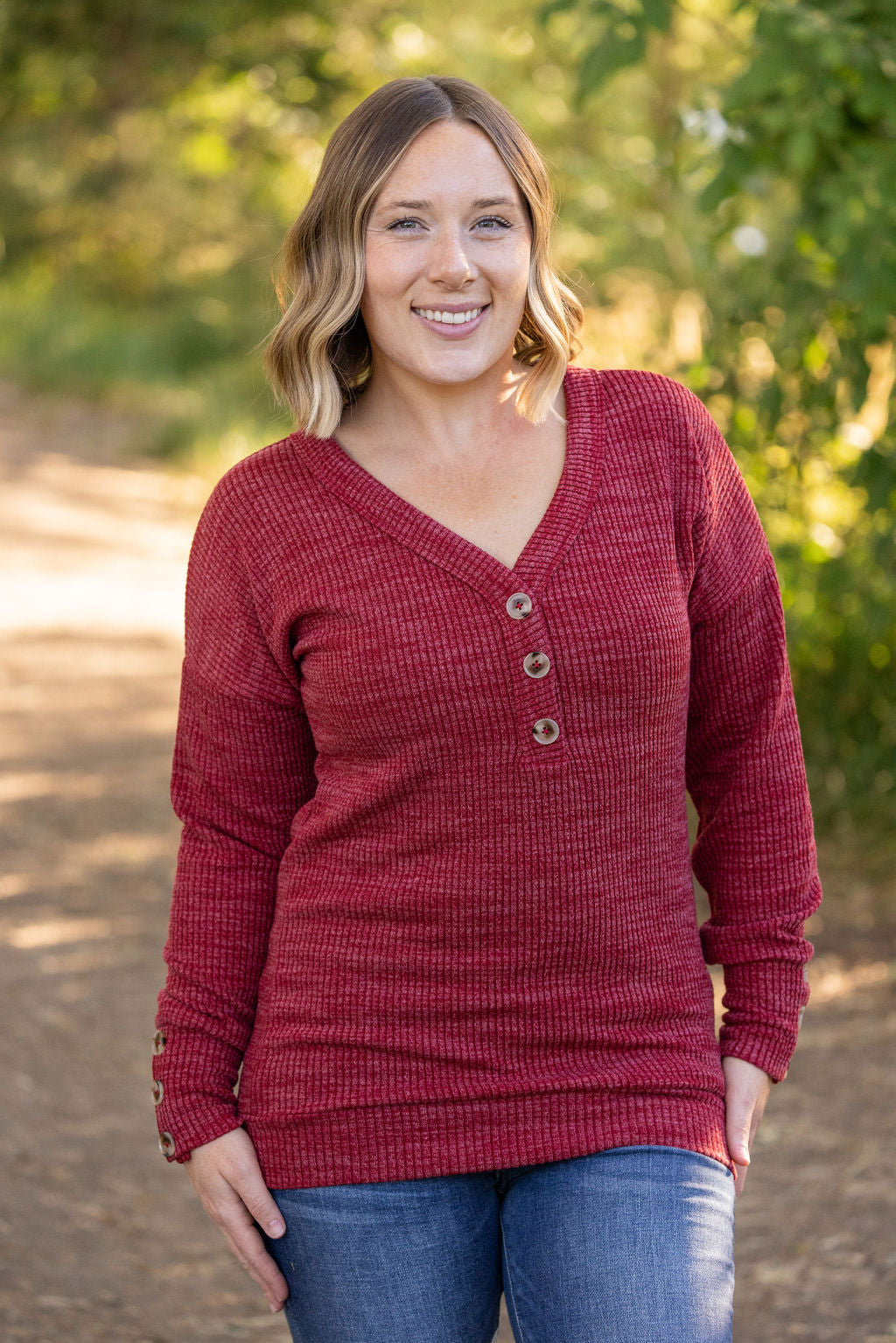 Michelle Mae Brittney Button Sweater - Berry