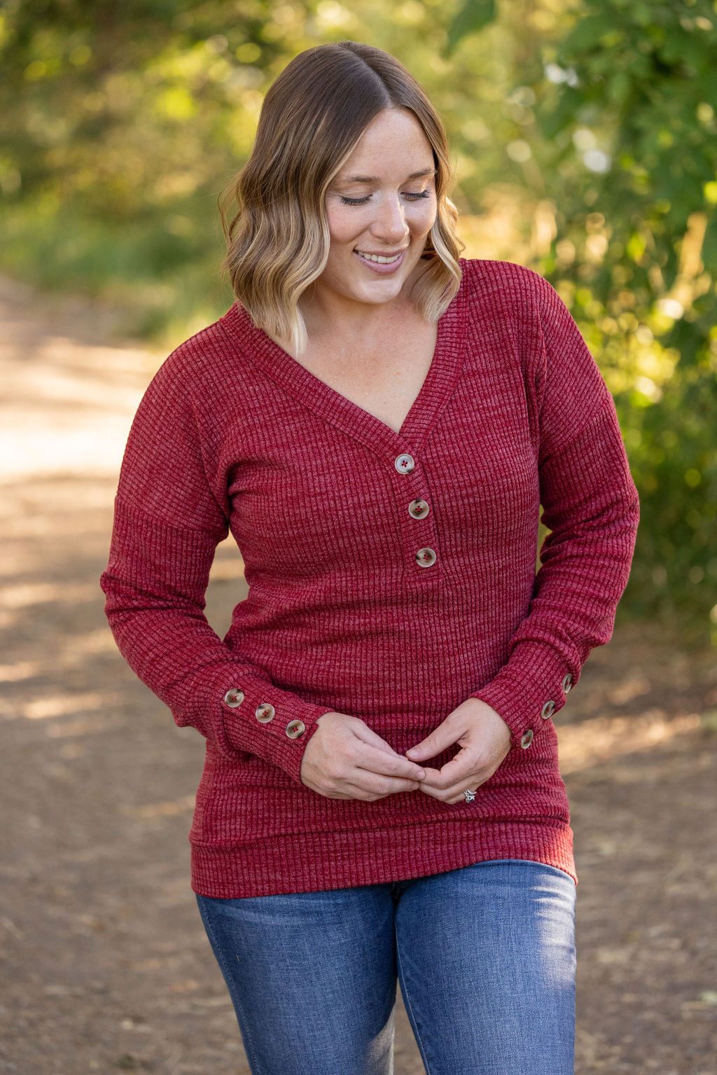 Michelle Mae Brittney Button Sweater - Berry