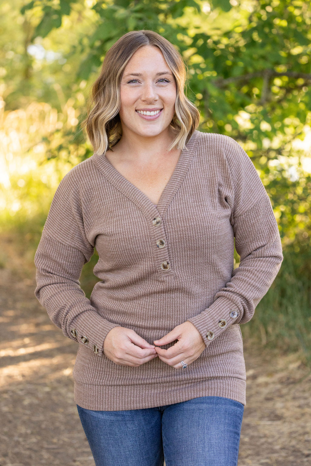 Michelle Mae Brittney Button Sweater - Mocha | Women's Long Sleeve