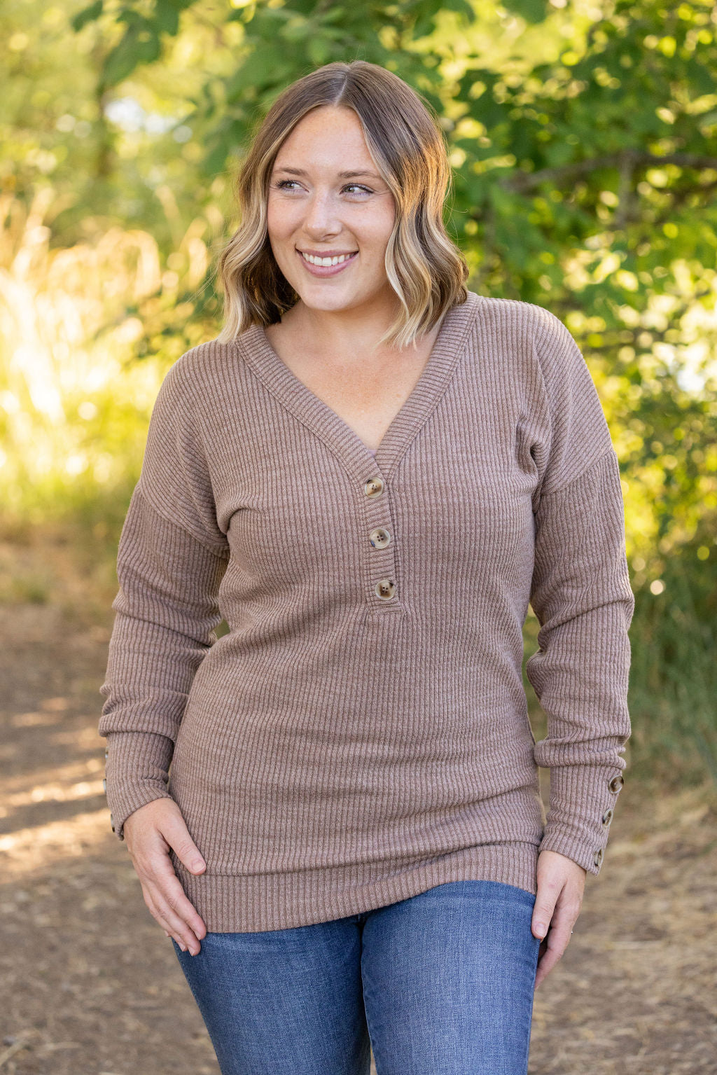 Michelle Mae Brittney Button Sweater - Mocha | Women's Long Sleeve