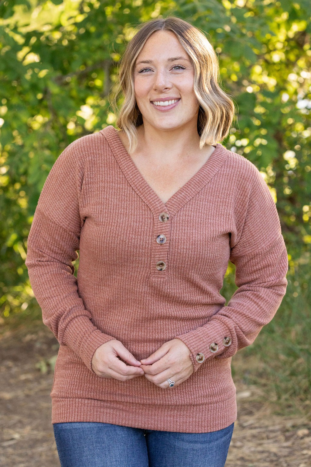 Michelle Mae Brittney Button Sweater - Terra Cotta