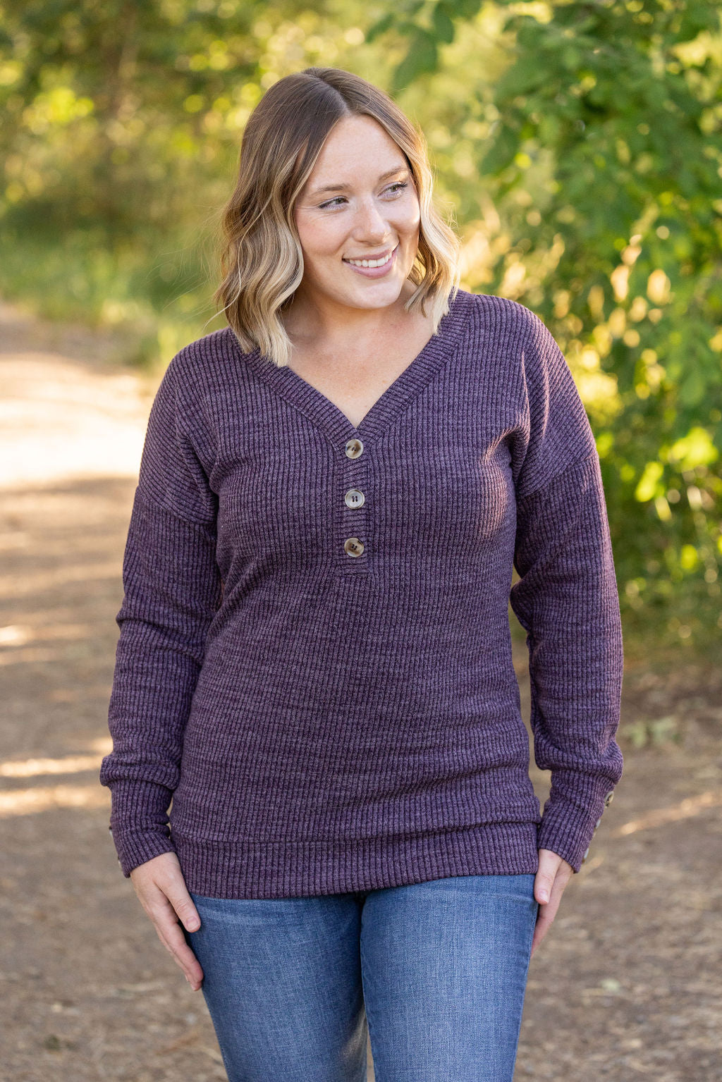 Michelle Mae Brittney Button Sweater - Purple