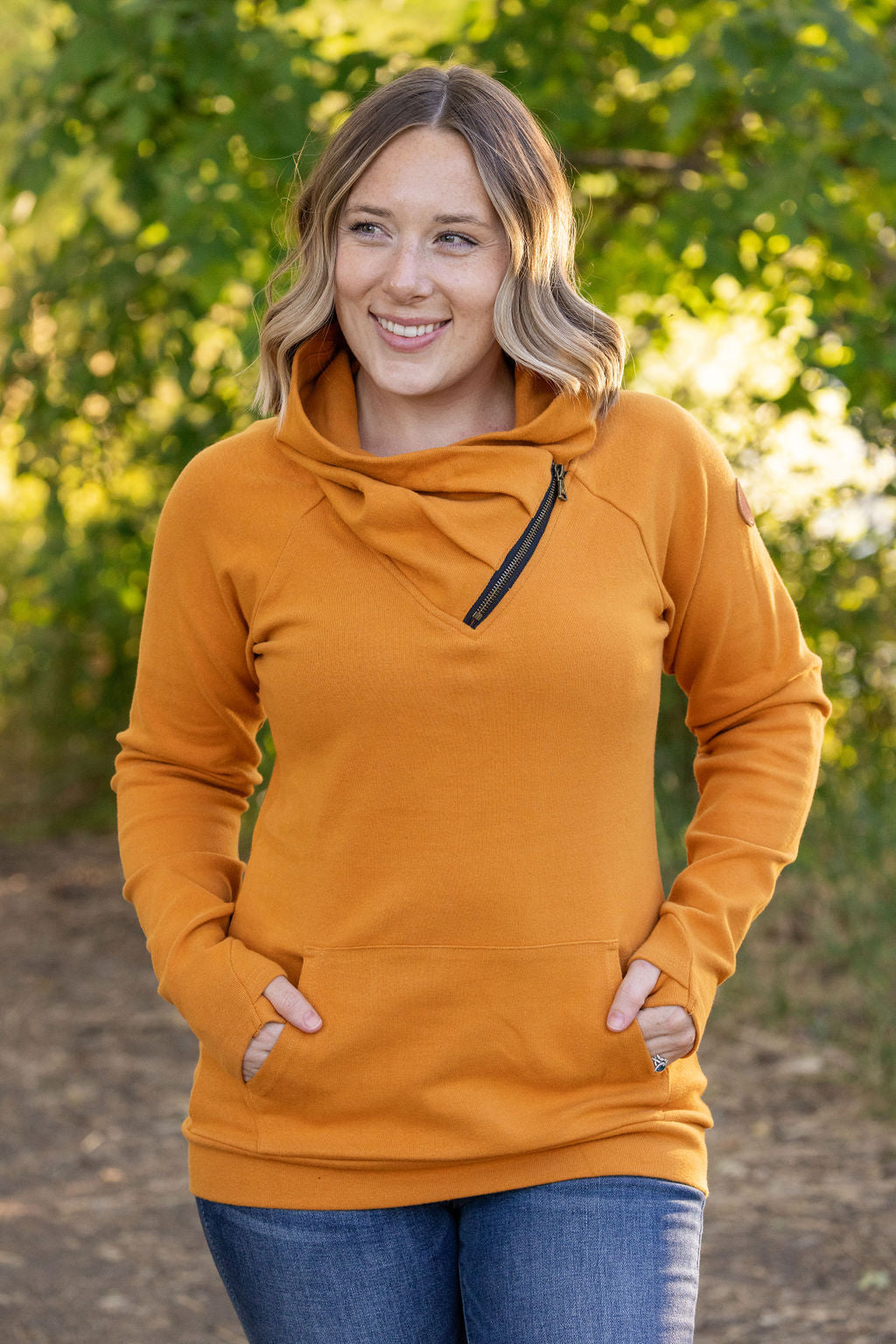 Michelle Mae Classic Zoey ZipCowl Sweatshirt - Camel