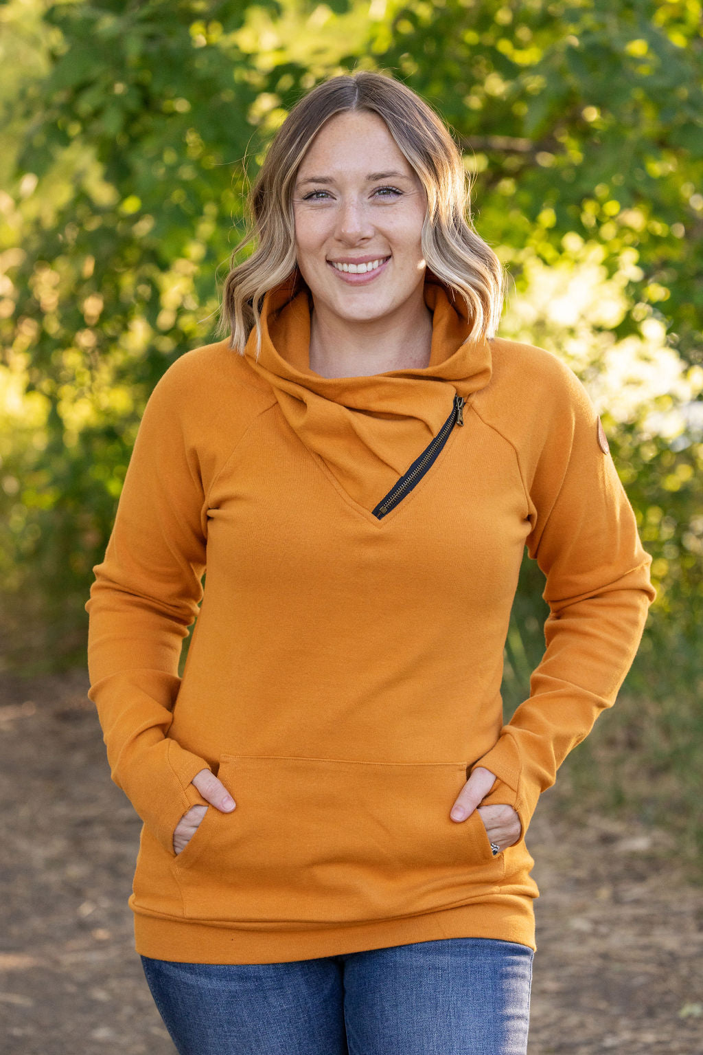 Michelle Mae Classic Zoey ZipCowl Sweatshirt - Camel