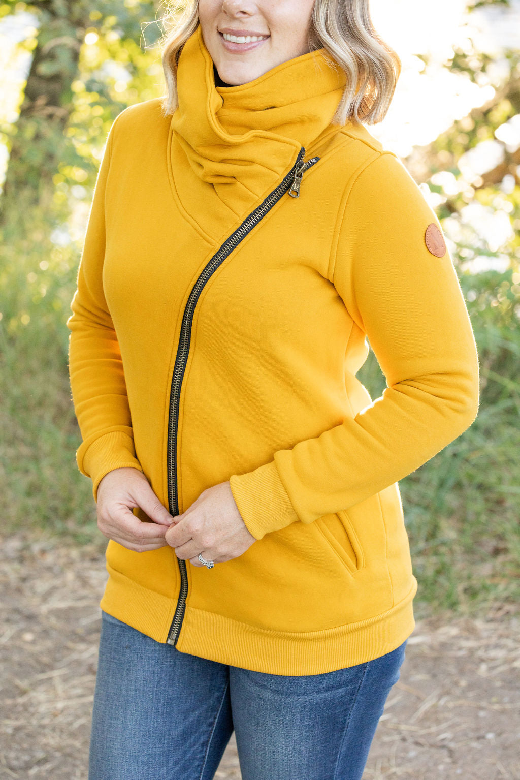 zip up mustard womens sweatshirt