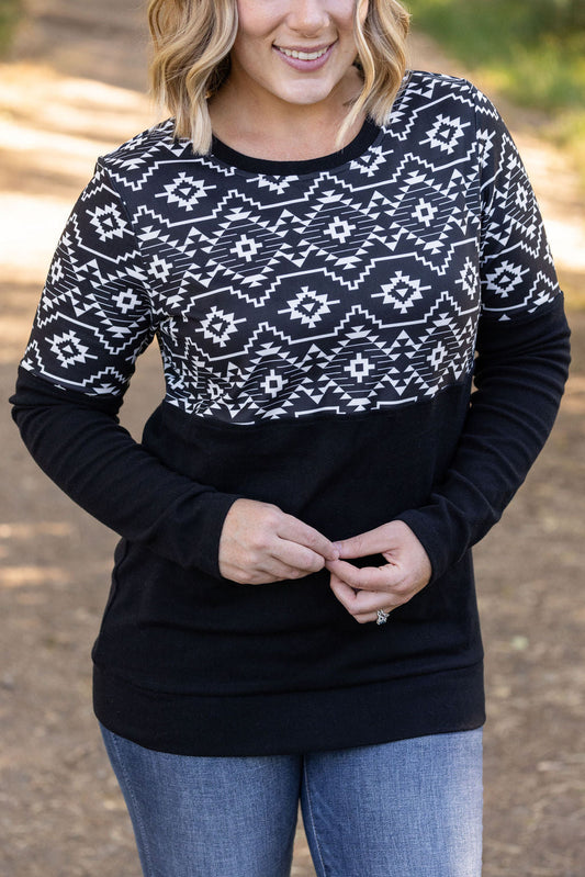 Michelle Mae Natalie Pullover - Black Geometric