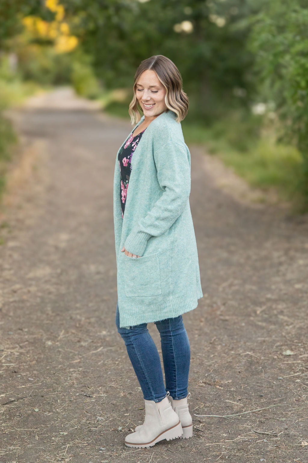 Michelle Mae Madison Cozy Cardigan - Sage/Blue Mix