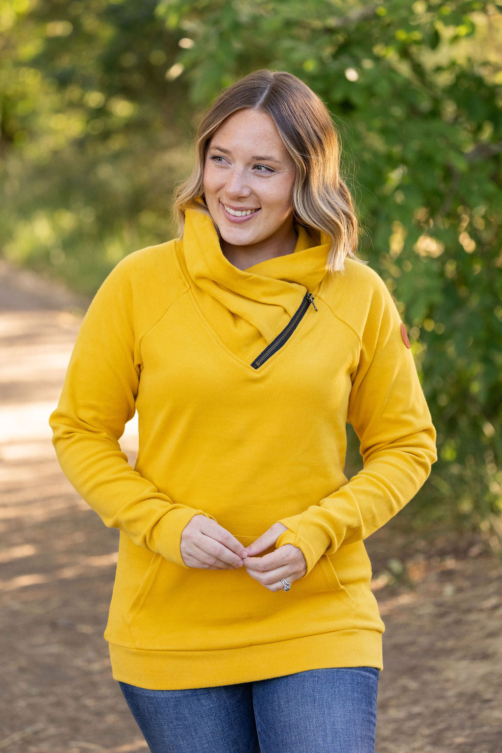 Michelle Mae Classic Zoey ZipCowl Sweatshirt - Mustard