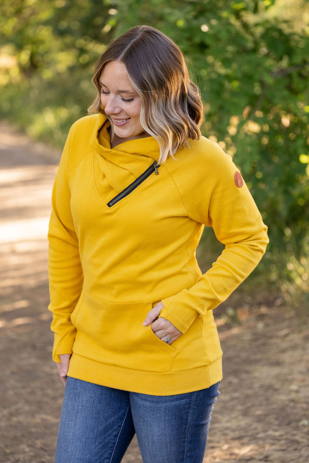 Michelle Mae Classic Zoey ZipCowl Sweatshirt - Mustard