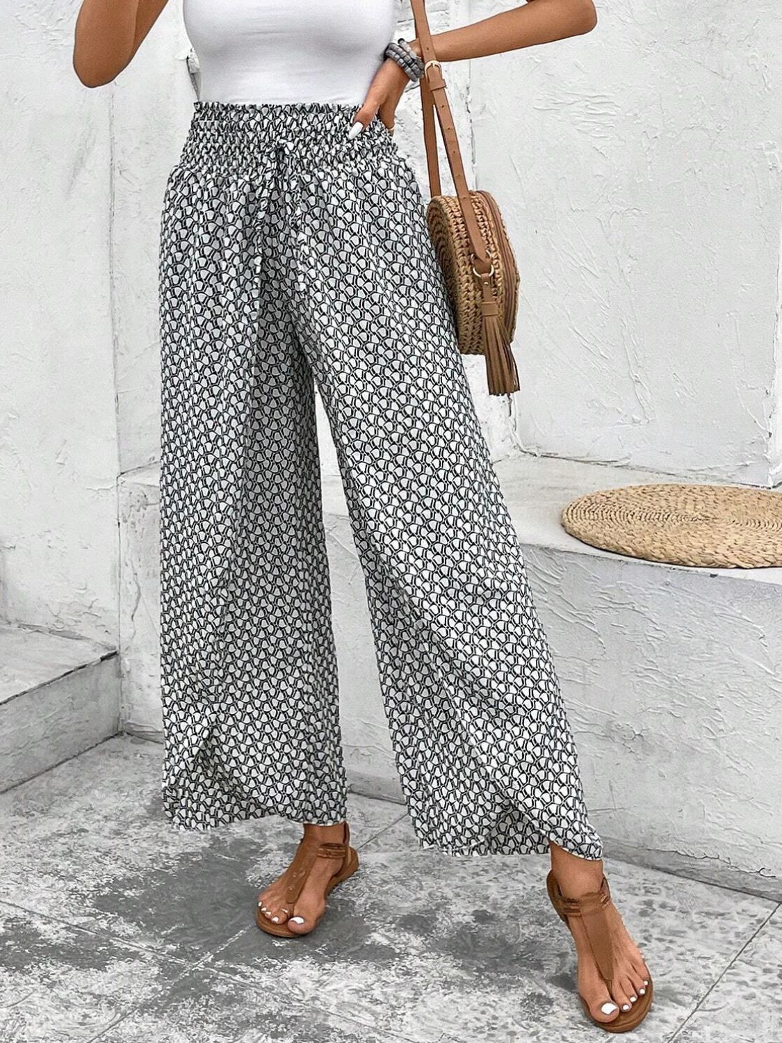 PREORDER- Tied Printed Wide Leg Pants