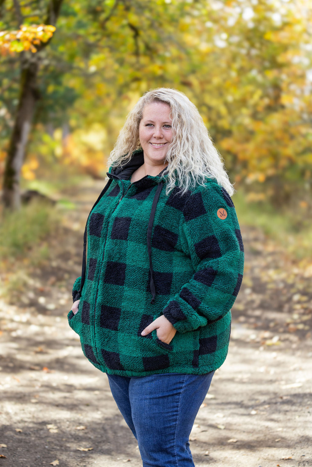 Michelle Mae Sherpa Fullzip Hoodie - Green Plaid