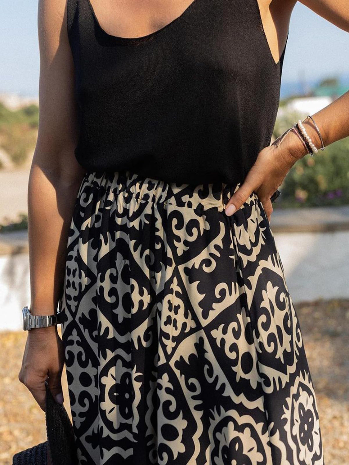 PREORDER- Geometric Elastic Waist Maxi Skirt